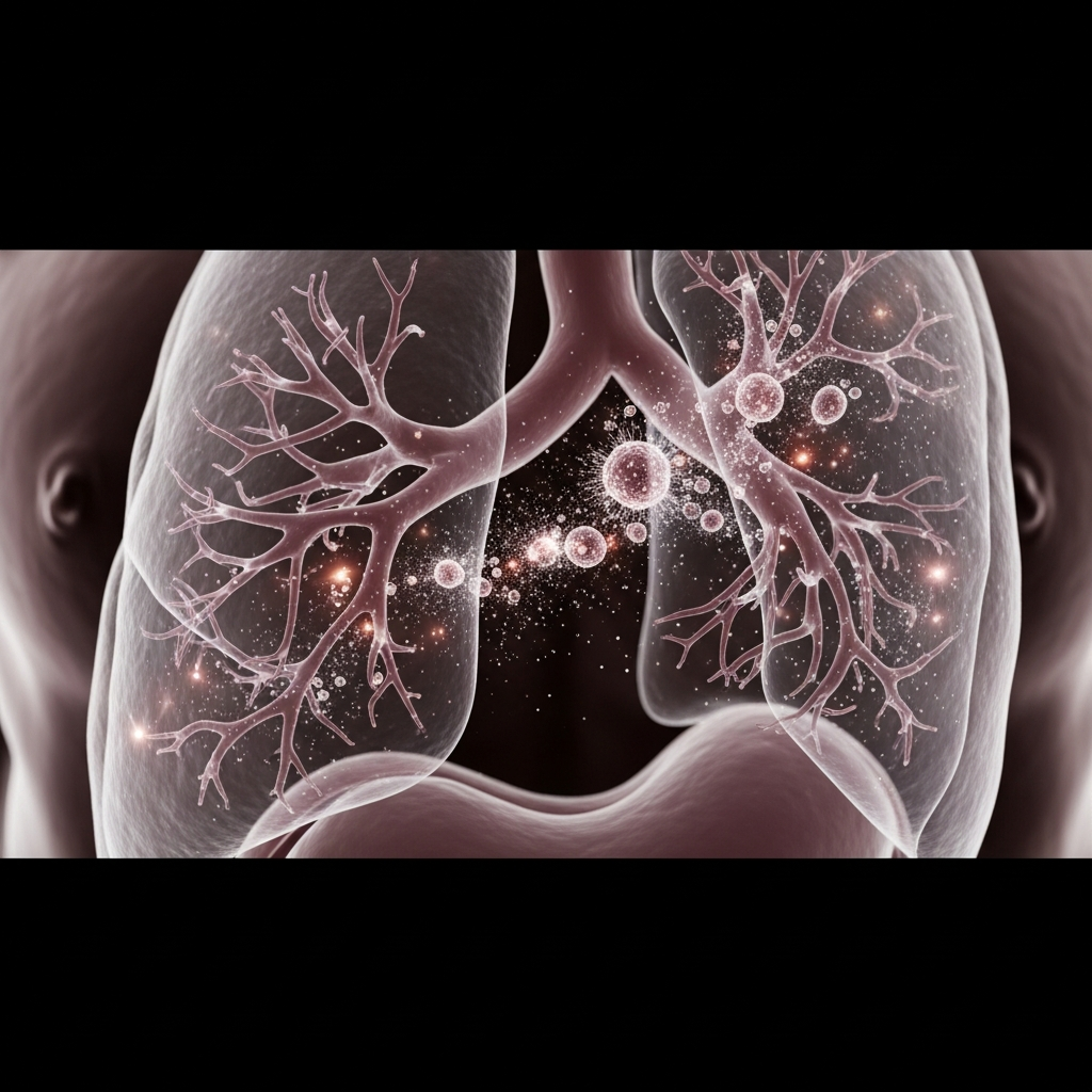 초미세먼지 입자가 인체에 침투하는 추상적인 과학적 시각화