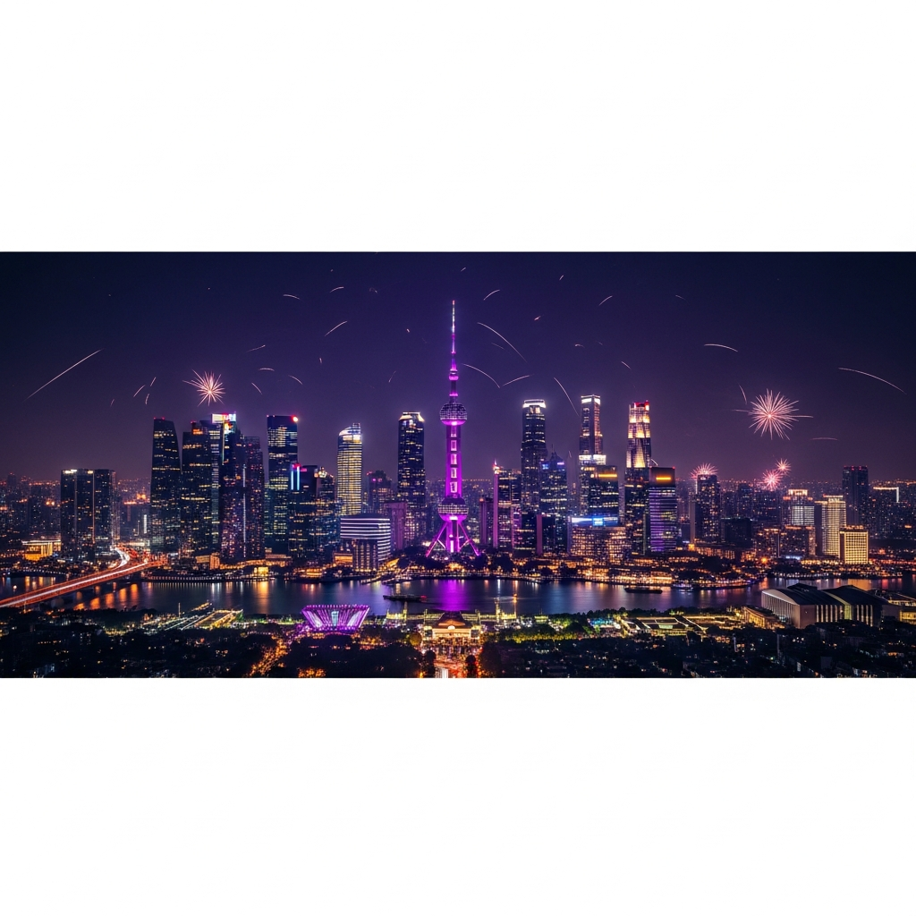 Seoul city night view bathed in purple with a BTS theme