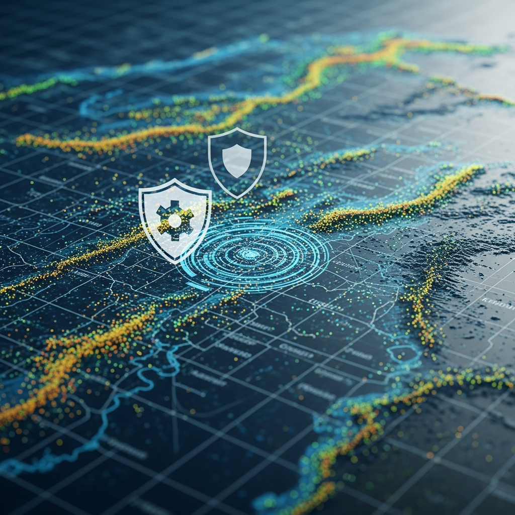 고정밀 지도 데이터와 국가 안보 문제를 상징하는 디지털 지도